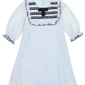 Self-Portrait Sky Blue Pleated chiffon Dress with Black Lace